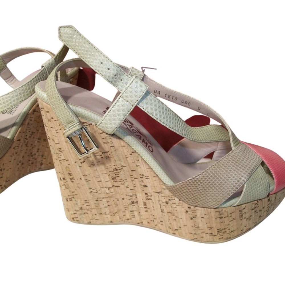 Ferragamo Wedge Heel Multi Color Sandal, Size 9